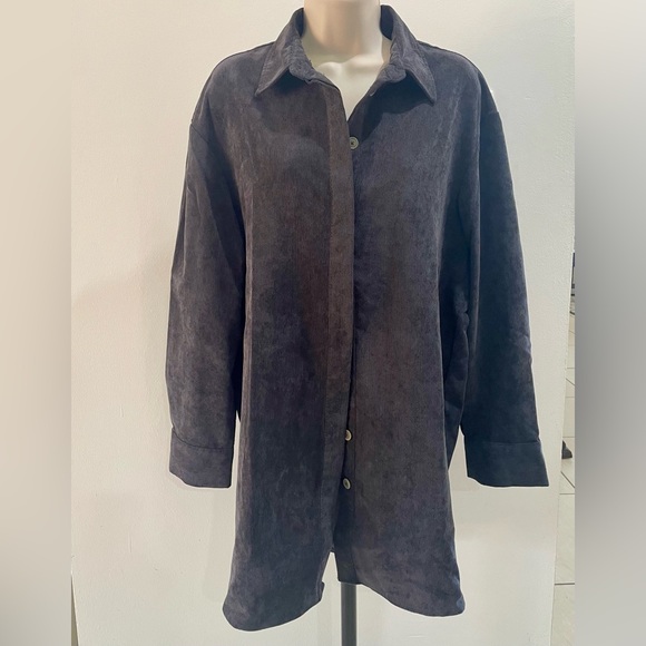 Zara women’s long sleeve light corduroy front open grey shirt, size M - Picture 1 of 4